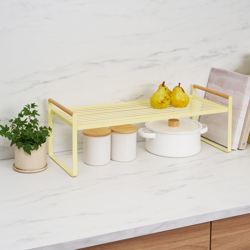 Support de rangement câblé Yamazaki Home - Étagères de rangement pour la cuisine, acier et bois, Blanc