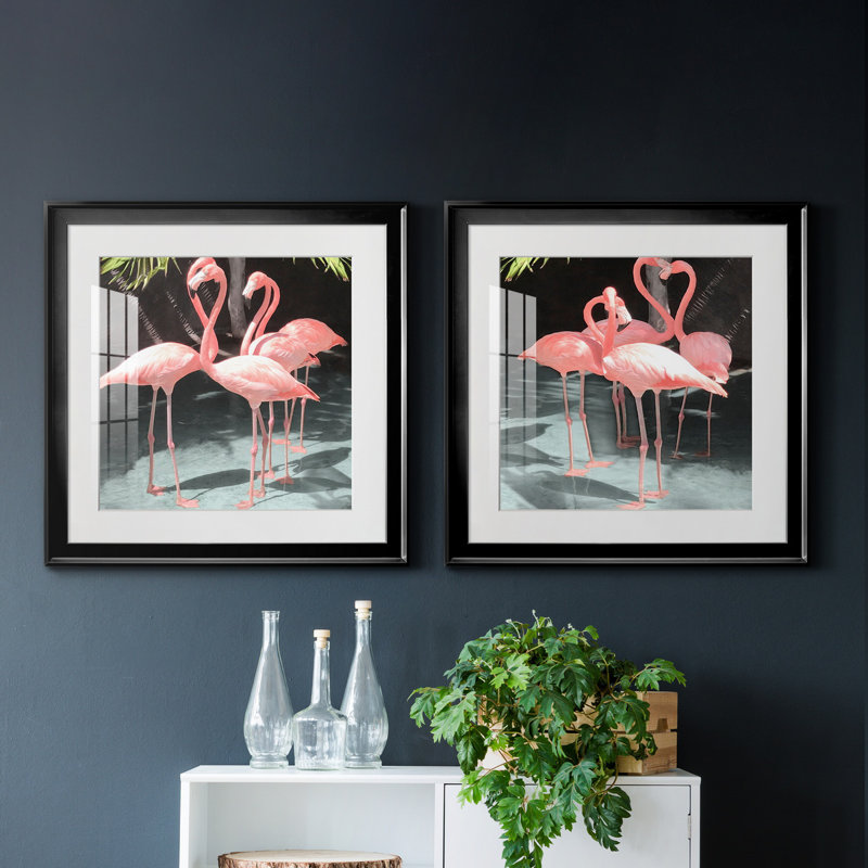 Flamingo Inlet I - ensemble de 2 reproductions d'art graphique, H 17,5 po x l 35 po x P 1,5 po, Papier encadré noir, Blanc