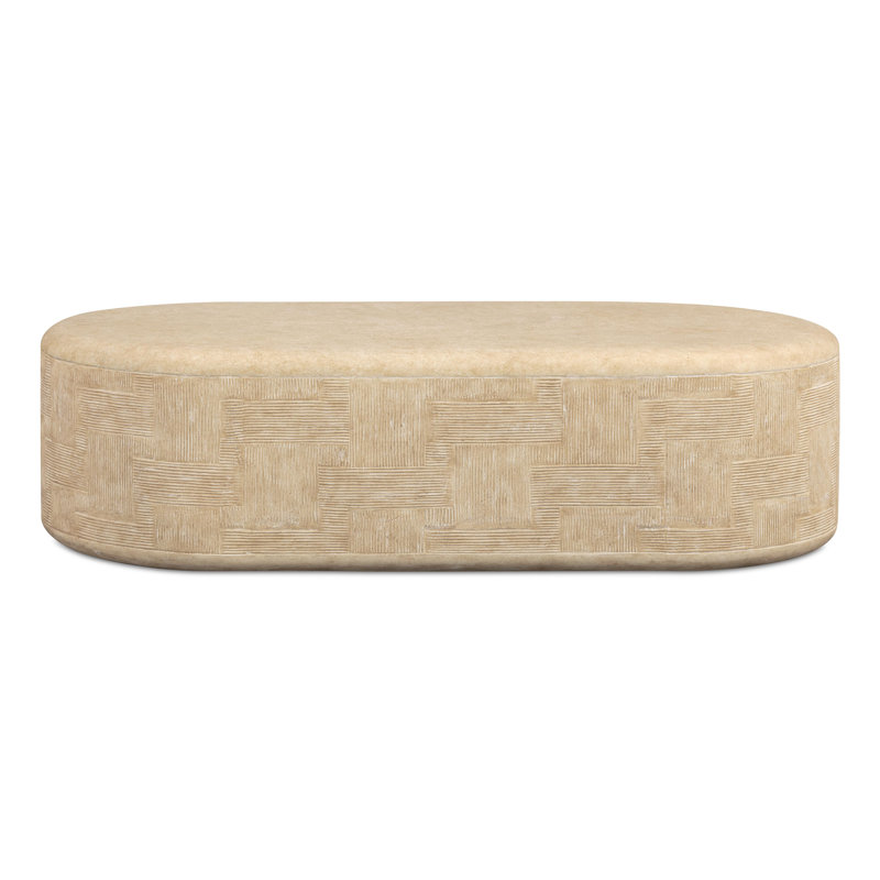 Suraya Faux Travertine Concrete Rounded Coffee Table, Tan