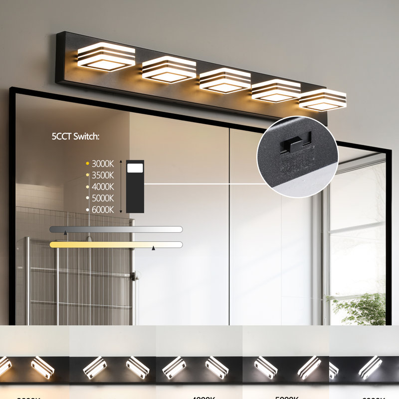Sleek Dimmable 5- Bathroom Led Vanity - Wall Fixture, Iron & Acrylic, Brightness Customizable Option Dimmable, Control