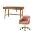 Adan Modern 2-Piece Desk Office Chair Set with Velvet Task Chair and Solid Wood Cable Management Computer Desk