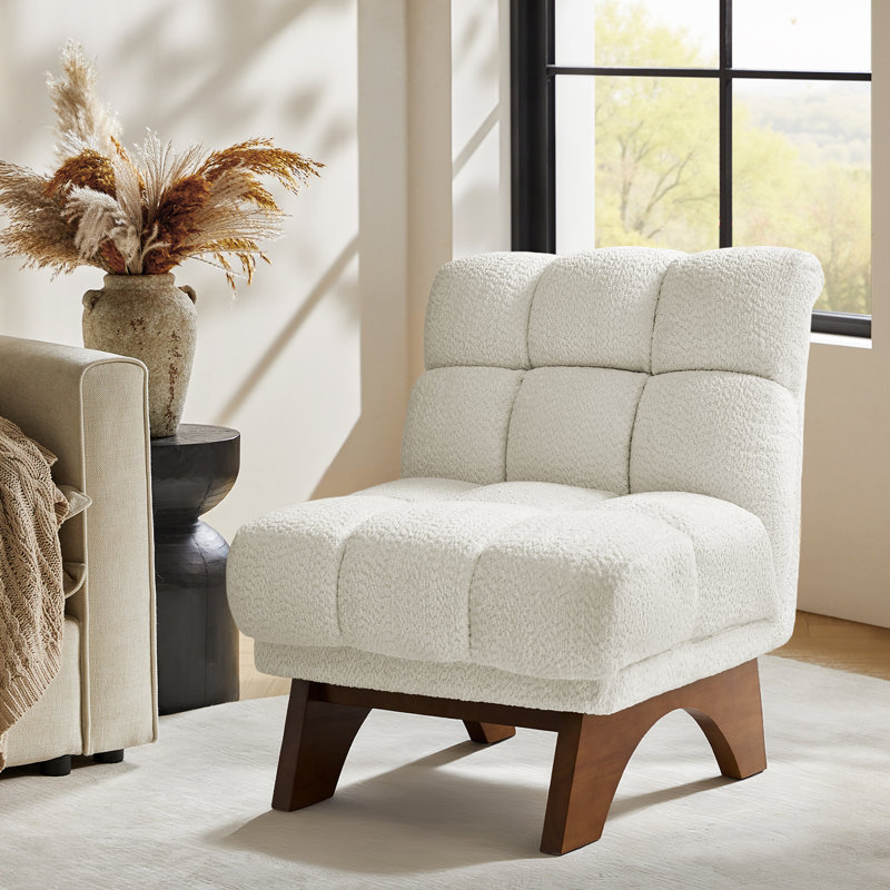 Thomas Modern 31'' W Chenille Accent Chair With Solid Wood Leg, Ivory