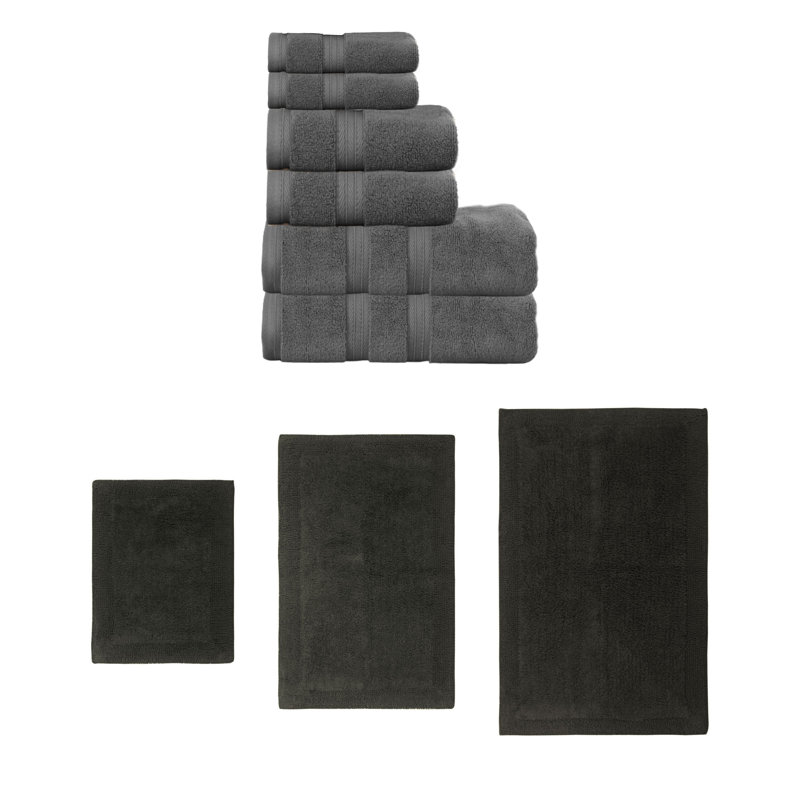 Ensemble de serviettes réversibles 100% coton 6 pièces Buariki Collection, Gris foncé