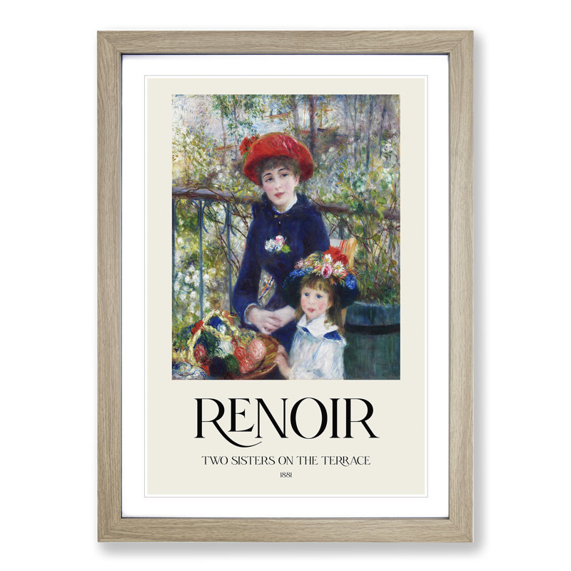 Two Sisters by Pierre-Auguste Renoir - Picture Frame Art Prints, Oak, 65cm H x 48cm W x 2cm D