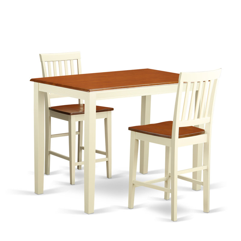 3 Piece Kitchen Counter Set for Small Spaces Contains a Rectangle Dining Table and 2 Dining Room Chairs, Buttermilk & Cherry