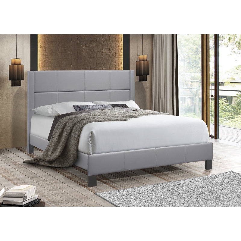 Keslee Vegan Leather Bed, Queen, Gray