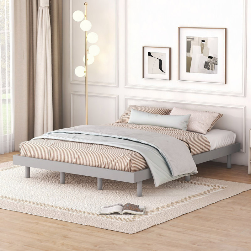 Floating Platform Bed Frame, Gray, Queen