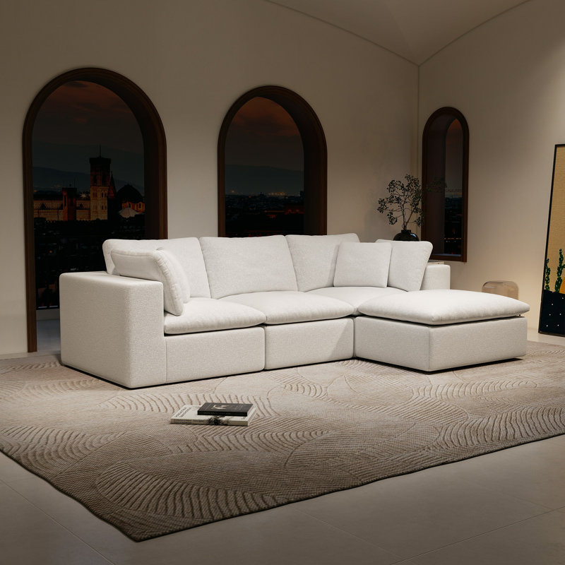 Canapé modulaire 108,3 po x 68,9 po - Canapé 4 pièces en velours côtelé moelleux gratuit pour salon, chambre à coucher, appartement, sans assemblage requis, blanc