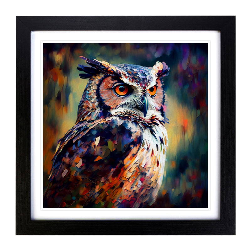 Owl Neo-Impressionism - Framed Print, Black