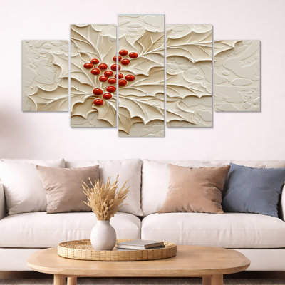 «Winter Berries Colorful Holly Tree I», art mural 5 cerises