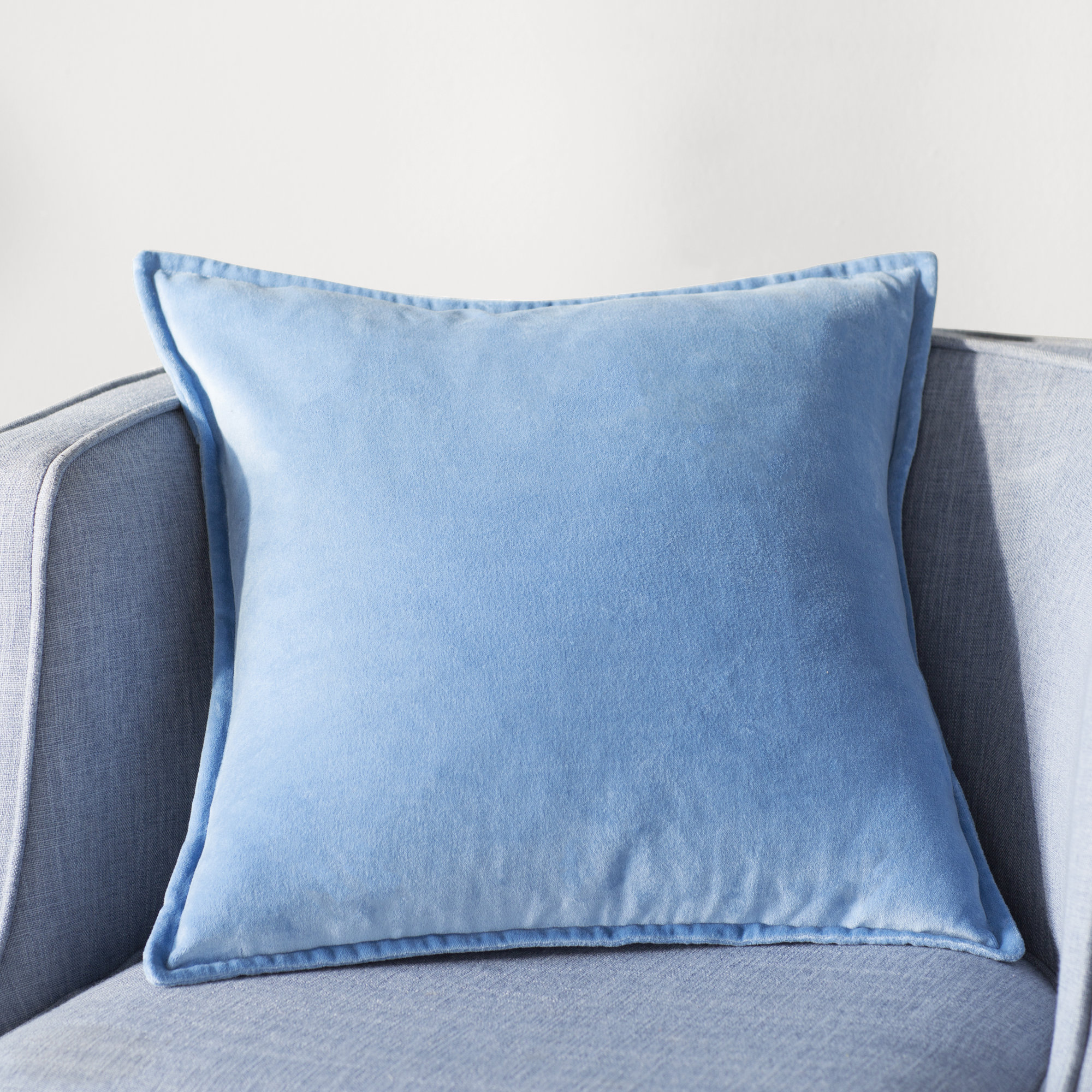 Edgar 100% Cotton Throw Pillow, Bright Blue, 18"H x 18"W, Down