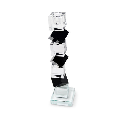 12" Black And Clear Crystal Tabletop Taper Candlestick