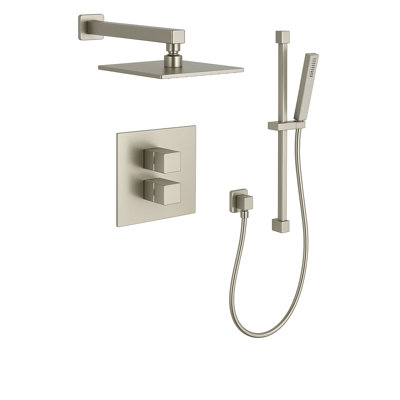 Abruzzo Thermostatic Shower System with 2-Way Diverter, 8-Inch Rain Shower Head and Hand Shower with Slide Bar, Valve Included