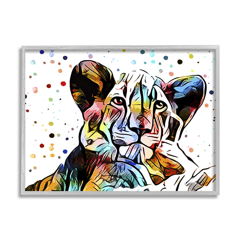 Abstrait lion lion, art mural à pois par Ashley Aldridge, H 11 po x l 14 po, Estampe numérique Farmhouse