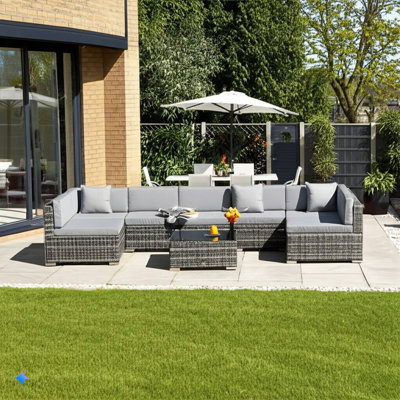 Outsunny 7 Pieces PE Rattan Garden Furniture Set Buckle Structure Grey