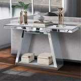 55.9" Modern Luxe Full-Body Mirror Entryway Table With Trapezoid Base – 360° Reflective Console Table, Sturdy Wooden Frame, Scratch-Resistant Design & Open Storage For Hallway, Living Room, Staircase