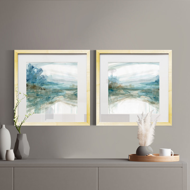 Shimmering Treeline I - mat et encadré sous verre acrylique, ensemble de 2, grand art mural de salon