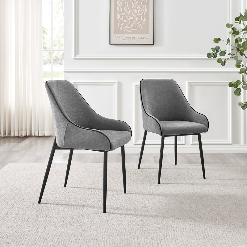 Aminata Veneer & Metal Round Dining Table With Ophelia Fabric Chairs - Modern Statement Design, Grey, 6