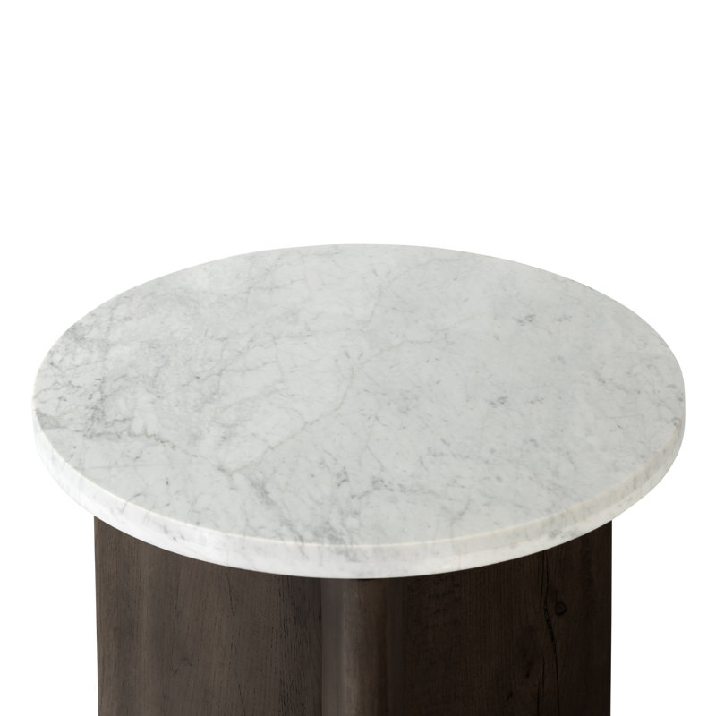 toli End Table - Italian White Marble, White Marble/Smoked Black
