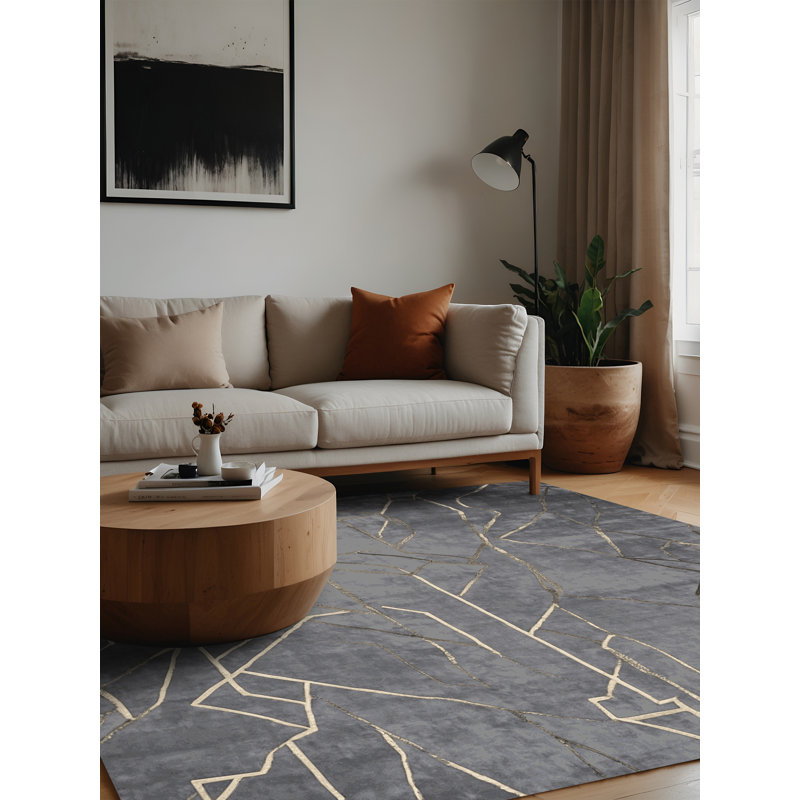 Machine Washable Gray Area Rug, Square 7'