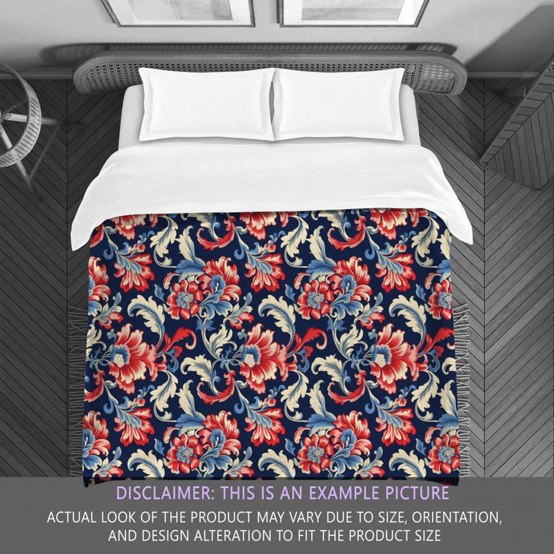 Machine Printed Comforter, Queen Comforter, Navy/Red Floral