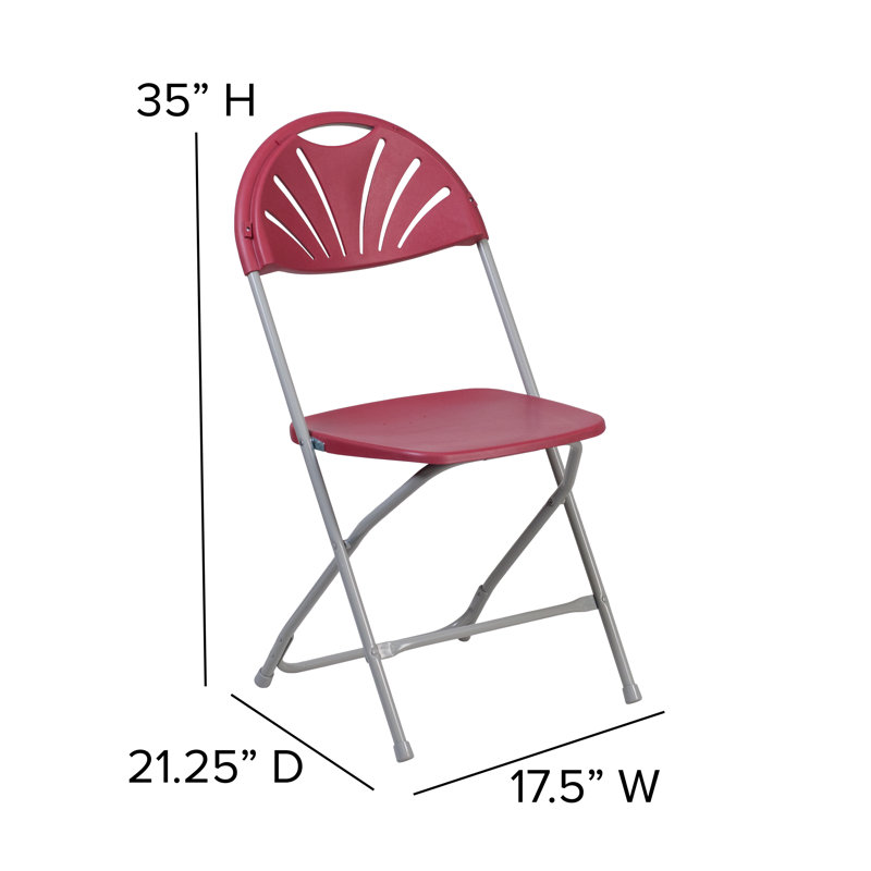 Plastic Fan Back Folding Chair, Burgundy/Grey