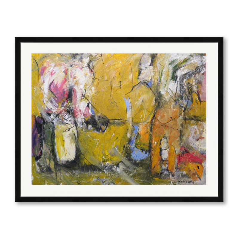 Cygnes par William Oconnor - Peinture, H 25,25 po x l 31,25 po, Papier avec cadre noir
