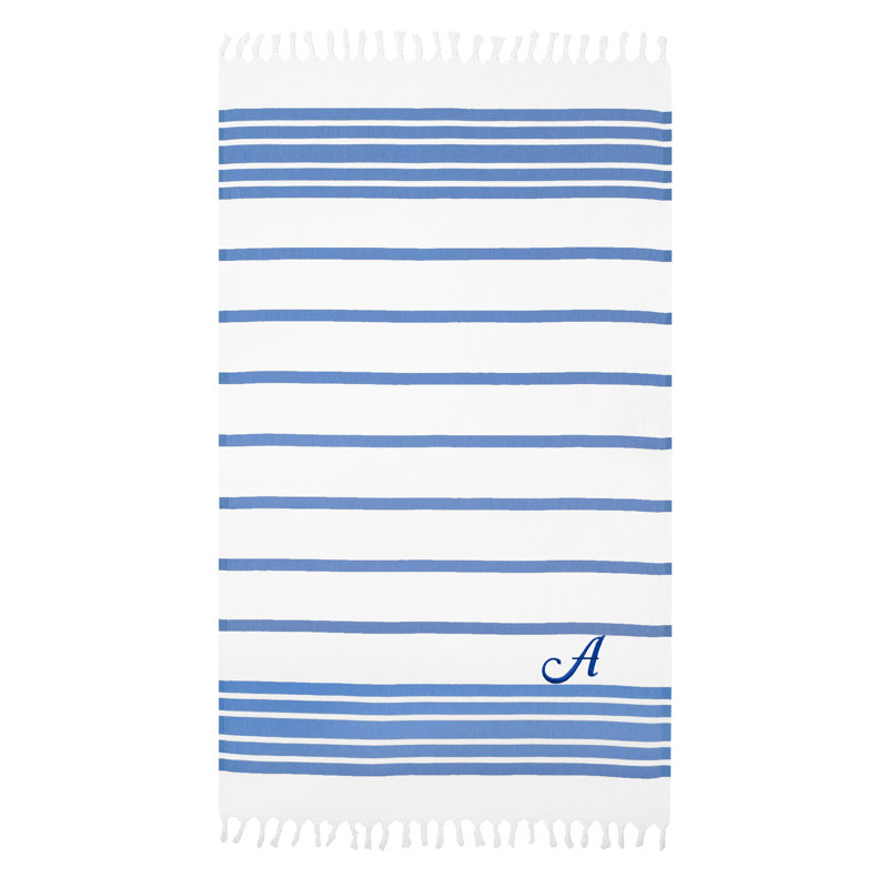 Serviette de plage 100% coton à chevrons, A, Bleu royal / marine