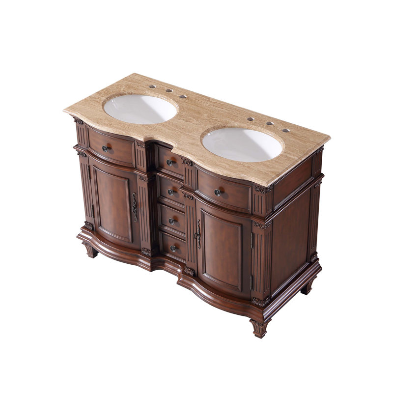 Ensemble de meuble-lavabo double 48 po Adoncia, Bois de rose brésilien, Travertin