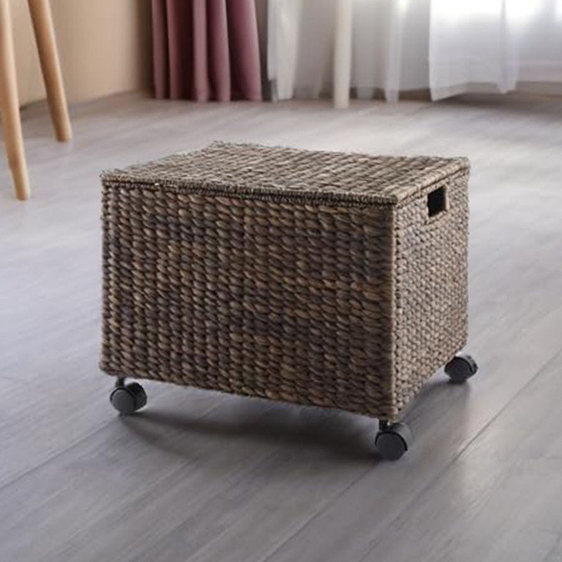 Rolling Filing Cabinet, Espresso - Water Hyacinth File Organizer with Lid and Locking Wheels, Cabinets for Hanging Folders