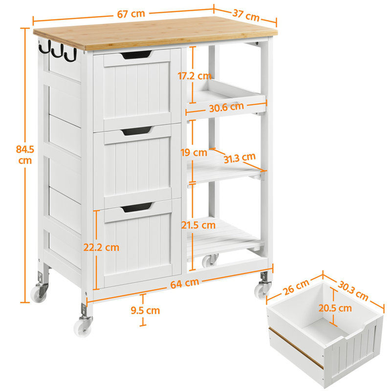 Solid Wood Top Kitchen Island, White