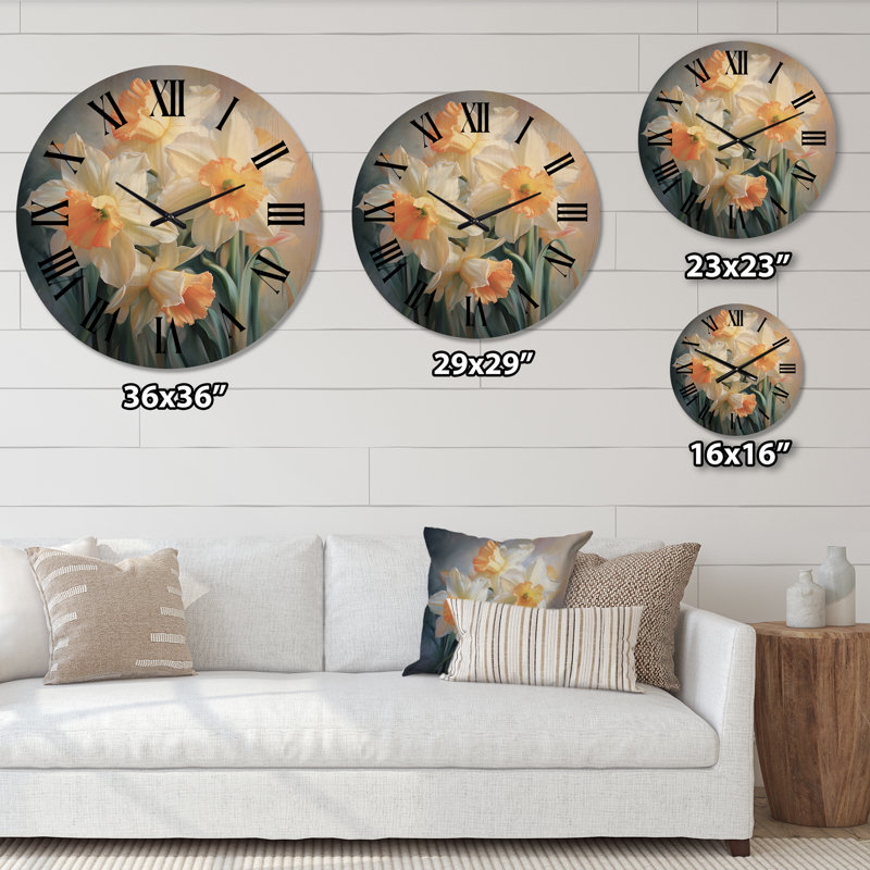 Horloge murale surdimensionnée en bois blanc romantique Impression IV - Paysages, Très grand