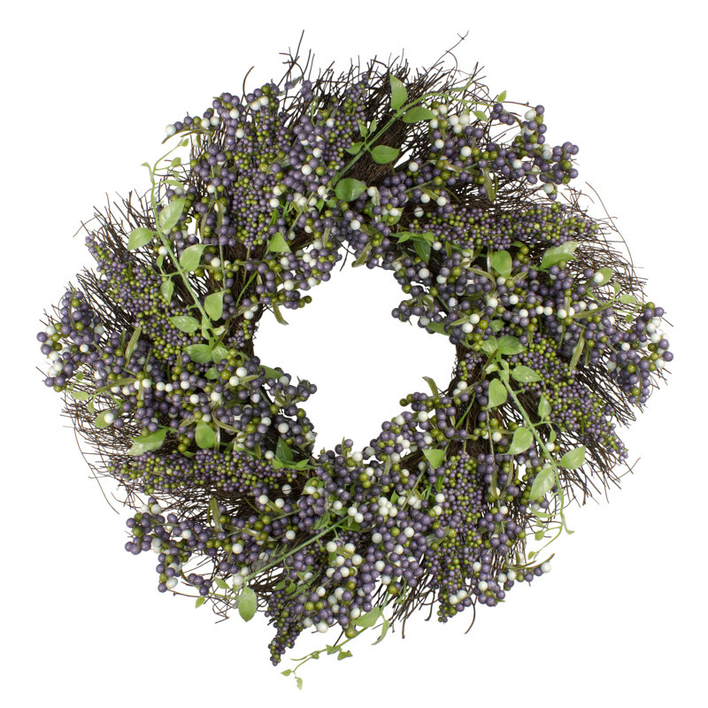 22-Inch Purple and White Berry Artificial Spring Wreath