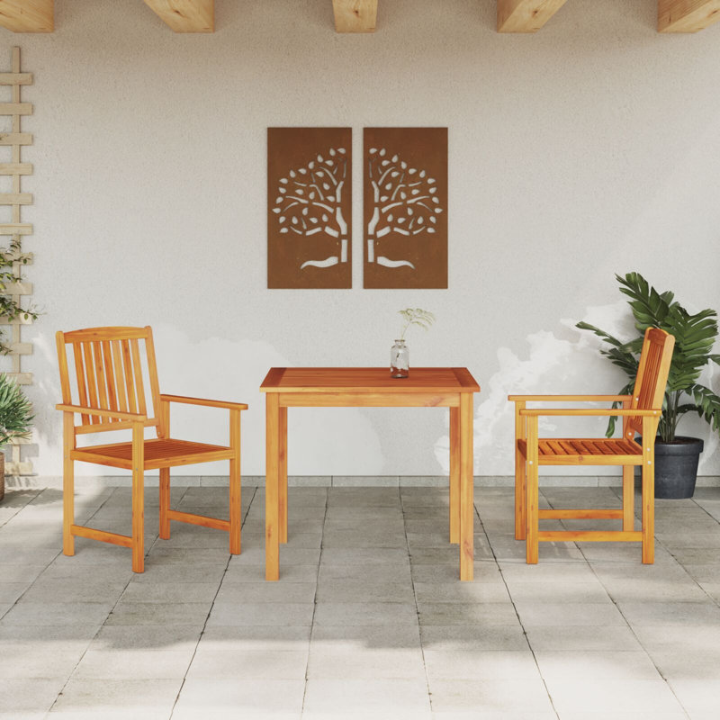 vidaXL Garden Dining Set 3 pcs Brown Solid Acacia Wood, 39.5" H x 33.5" W x33.5" D
