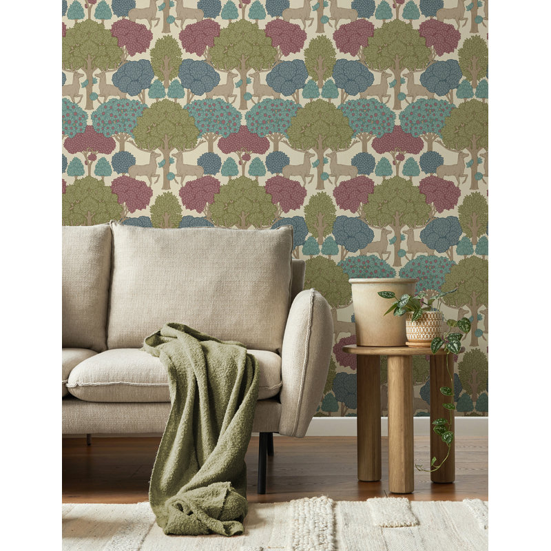Papier peint Faren Masculine Deer largeur 20,5 po longueur 33 pieds = 56 pieds carrés, Merlot