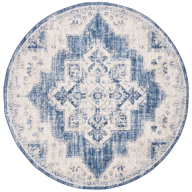 Tapis oriental bleu marine Aurelle, Rond 9 pi