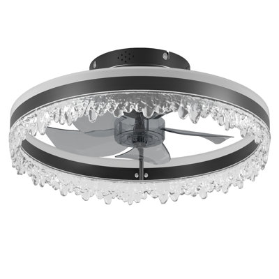 Ventilateur de plafond moderne en cristal avec lumière et télécommande, DEL à intensité variable, moteur silencieux