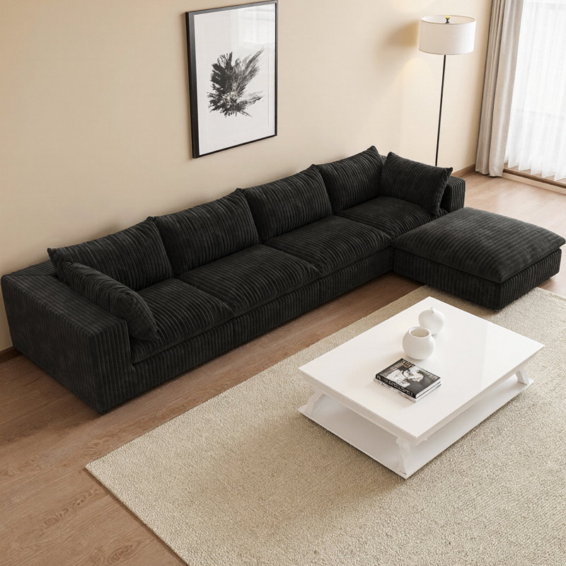 157.6" Modular Cloud L-Shaped Sectional Sofa Corduroy Fabric Deep Seat Couch with Ottoman, Double-Layer Sponge Support, No Assembly DIY Combination