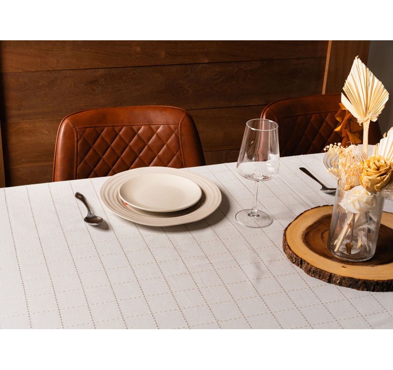 Premium Cotton Stitched Design Tablecloth Soft Durable Elegant Dining Table Cover for Kitchen and Dining Room, 60X108, IVORY