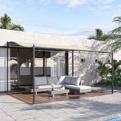 Steel Outdoor Pergola Gazebo, Patio Canopy With Weather-Resistant Fabric And Drainage Holes For Backyard, Deck, Garden