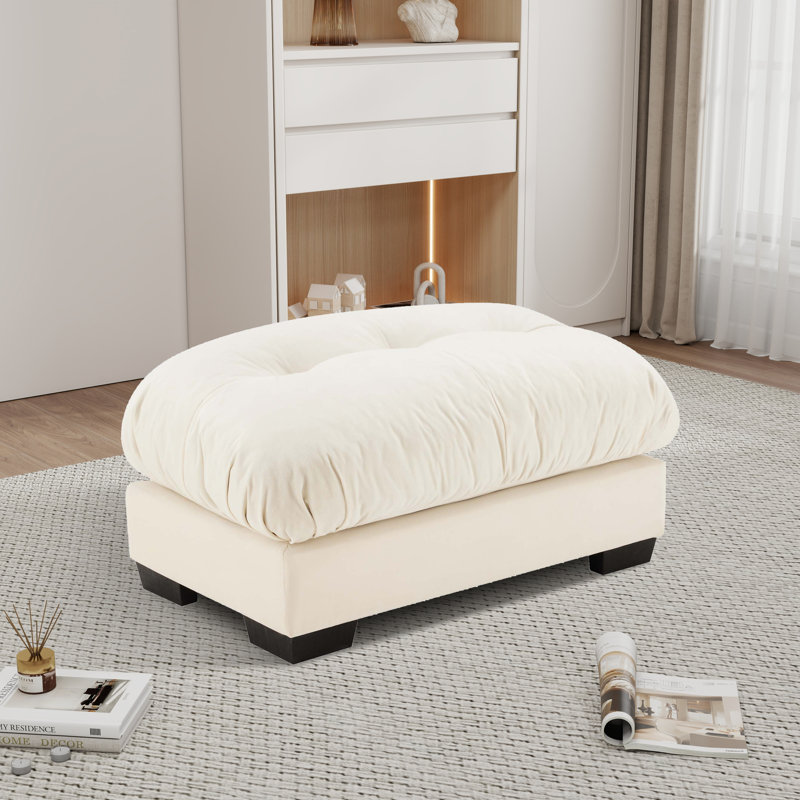 Down Filled Overstuffed Performance Velvet Ottoman, Cream