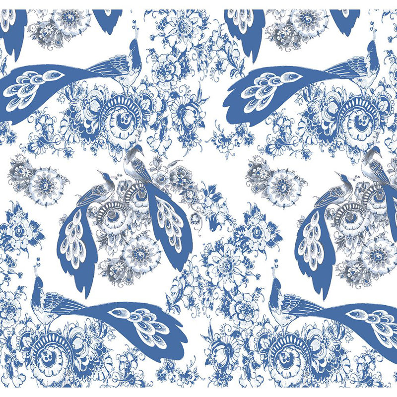 Royal Delft Floral Metallic Wallpaper Roll, Blue/White