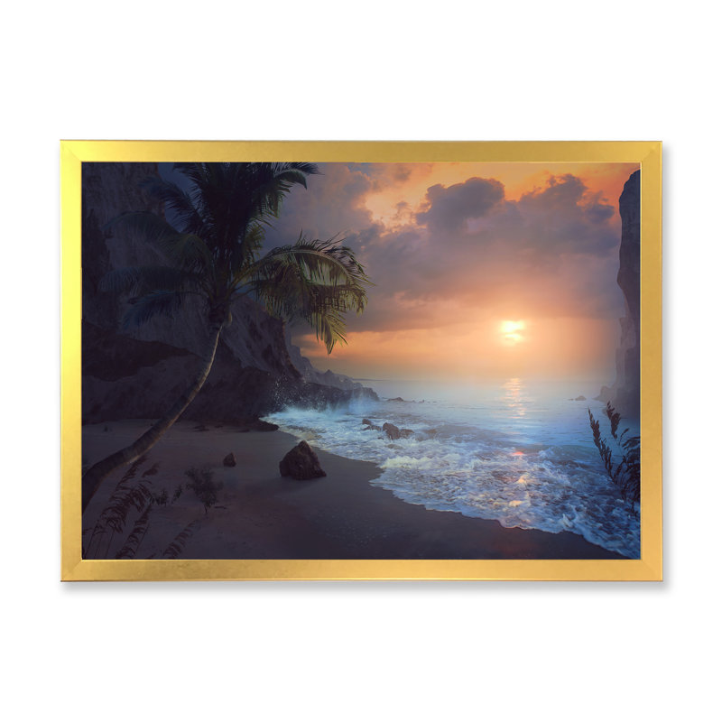 Sunrise Peaceful Beach - Art nautique et côtier sur toile, H 8 po x l 12 po x P 1 po, Cadre doré