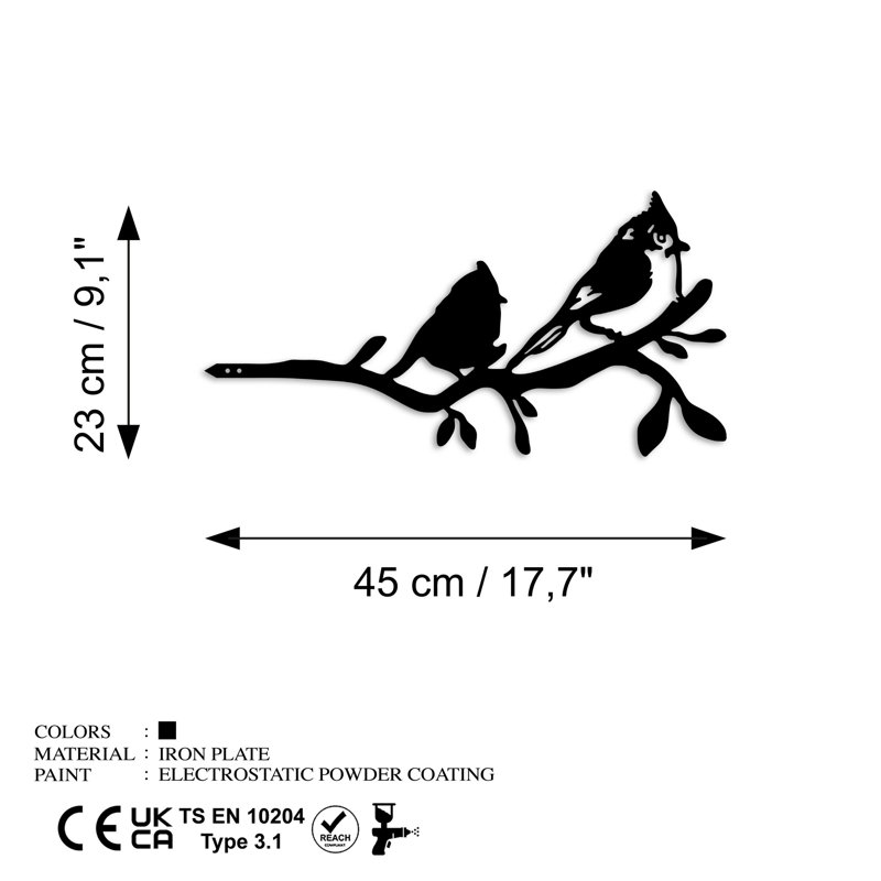 Objet de jardin décoratif peint à la main, 100% métal, 17,7 x 9,1 pouces | Épaisseur durable de 1,5 mm | Finition noire, variations de couleurs uniques | Aucun assemblage requis, parfait pour la décoration extérieure et l'aménagement paysager