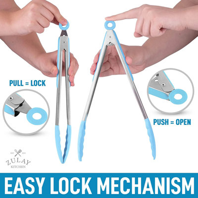 Zulay Kitchen Tongs For Cooking - 2 Pack 9" & 12" Stainless Steel Silicone Tong Set