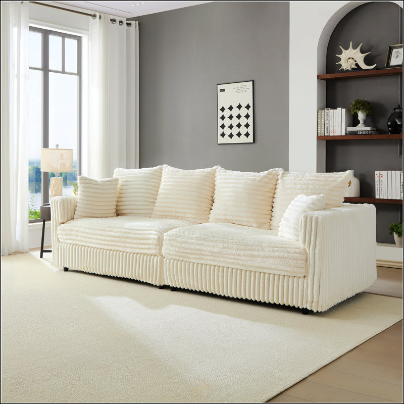 Canapé 102,4 po en velours côtelé 102,4 po, H 25,6 po x l 102,4 po x P 35,4 po, Beige