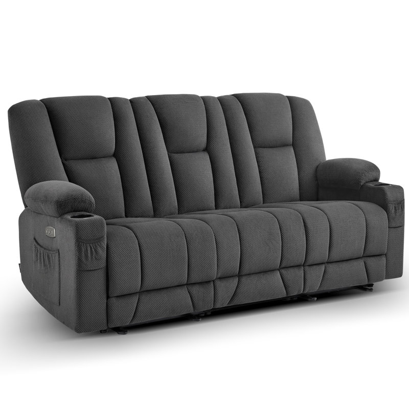 Canapé inclinable électrique 3 places Xannon, Mélange de polyester gris-brun