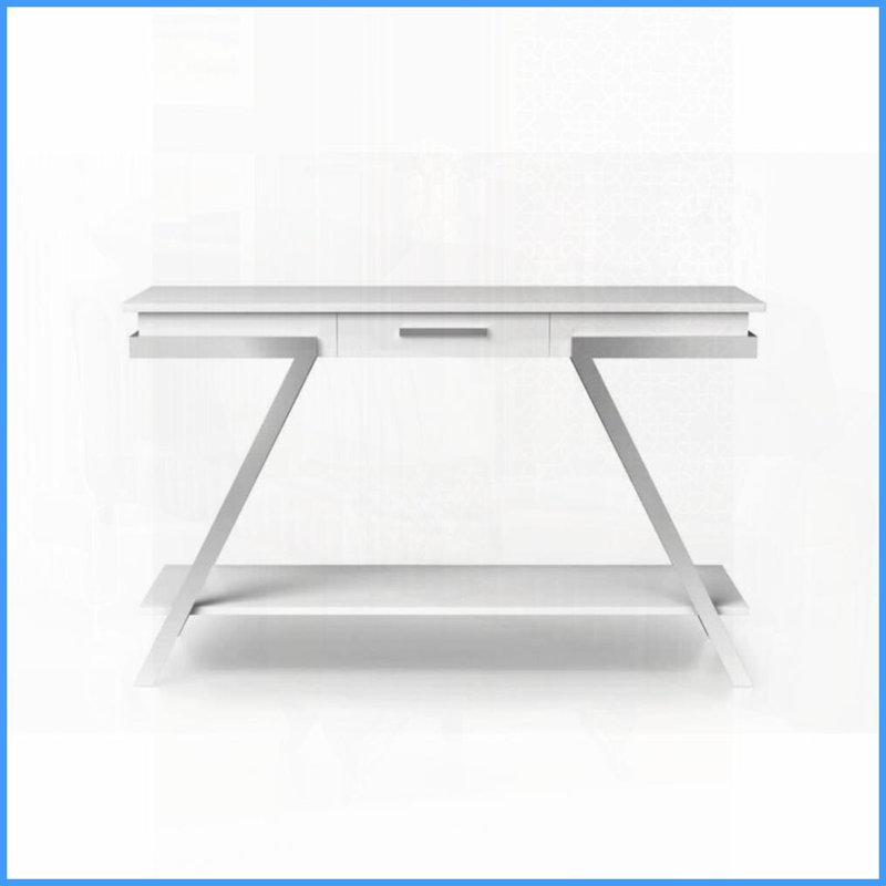 Table de canapé contemporaine blanche très brillante avec structure en acier chromé - table basse en option, tiroir de rangement et amp; Tablette ouverte pour le salon