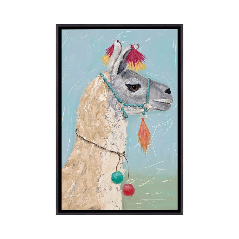 «Painted Llama II» par Jade Reynolds - reproduction, H 40 po x l 26 po x P 1,5 po, Toile encadrée noir délavé, Aucun mat