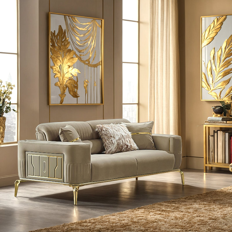 Ensemble de salon en velours 3 pièces Bombee, Velours beige
